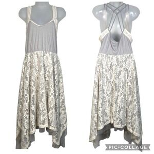 Waltz Womens Dress Grey Lace Handkerchief Hem Festival Fairycore Boho Midi Small